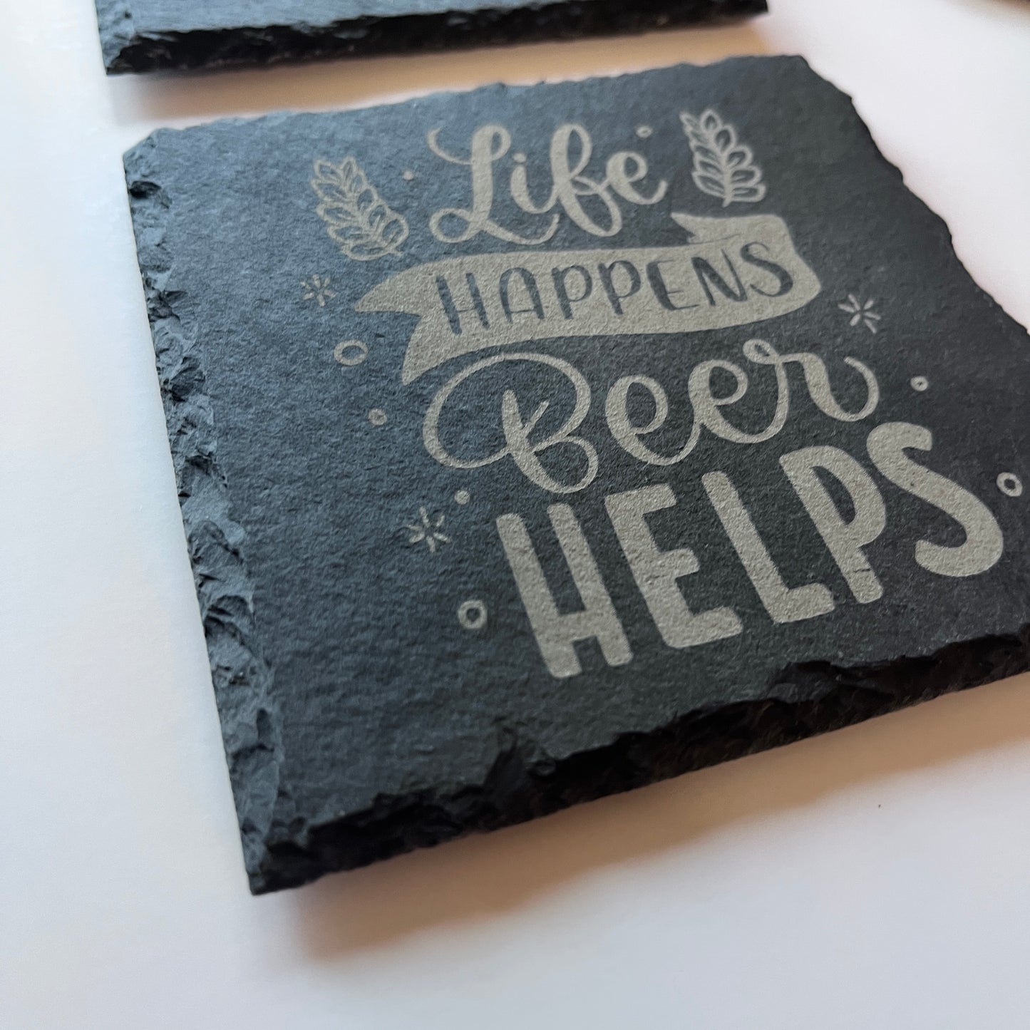 4 Personalized Slate Coasters | Laser Engraved Stone | Custom Drink Coasters | Made to Order | Housewarming Wedding Gift | Square | Circle