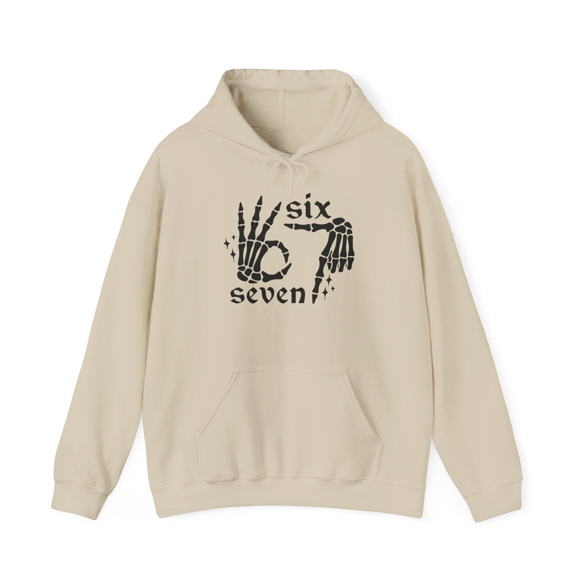 Six Seven Skeleton Hand Hoodie — Gothic Number Graphic Pullover