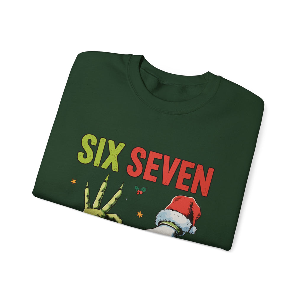 Crewneck Sweatshirt — Festive 'Six Seven' Grinch & Santa Holiday Graphic