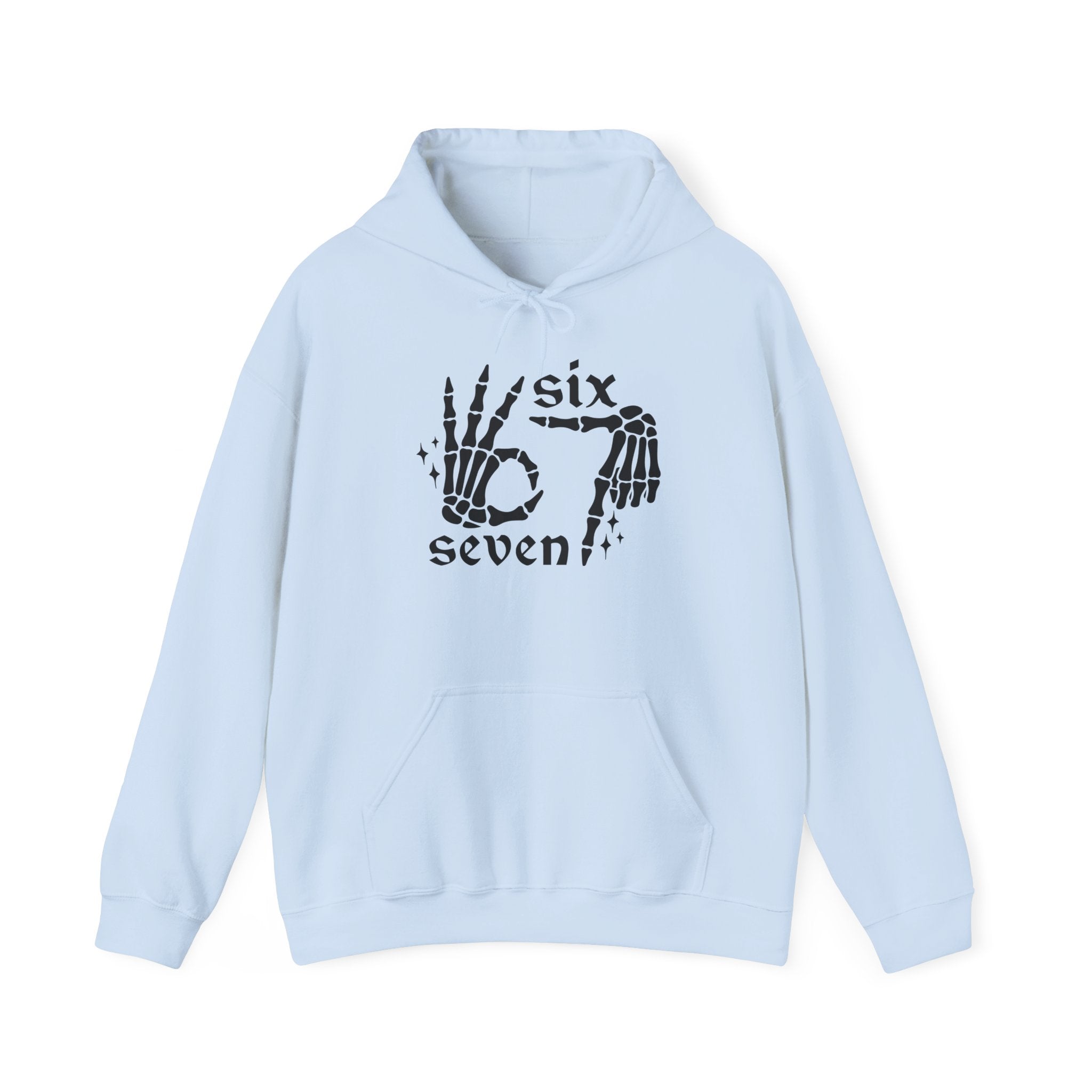 Six Seven Skeleton Hand Hoodie — Gothic Number Graphic Pullover