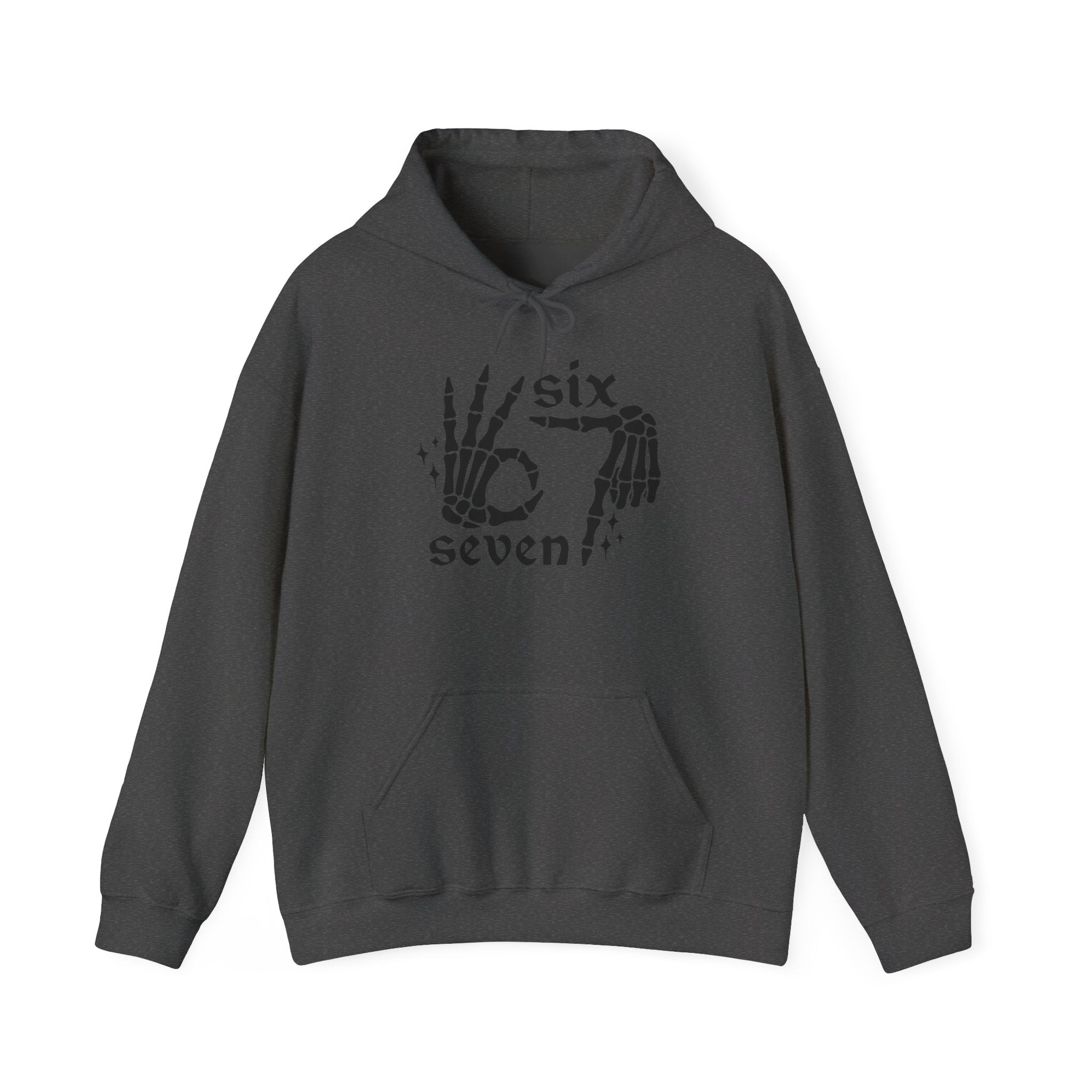 Six Seven Skeleton Hand Hoodie — Gothic Number Graphic Pullover