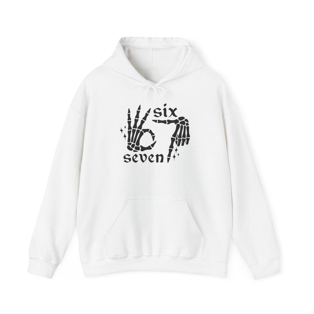 Six Seven Skeleton Hand Hoodie — Gothic Number Graphic Pullover