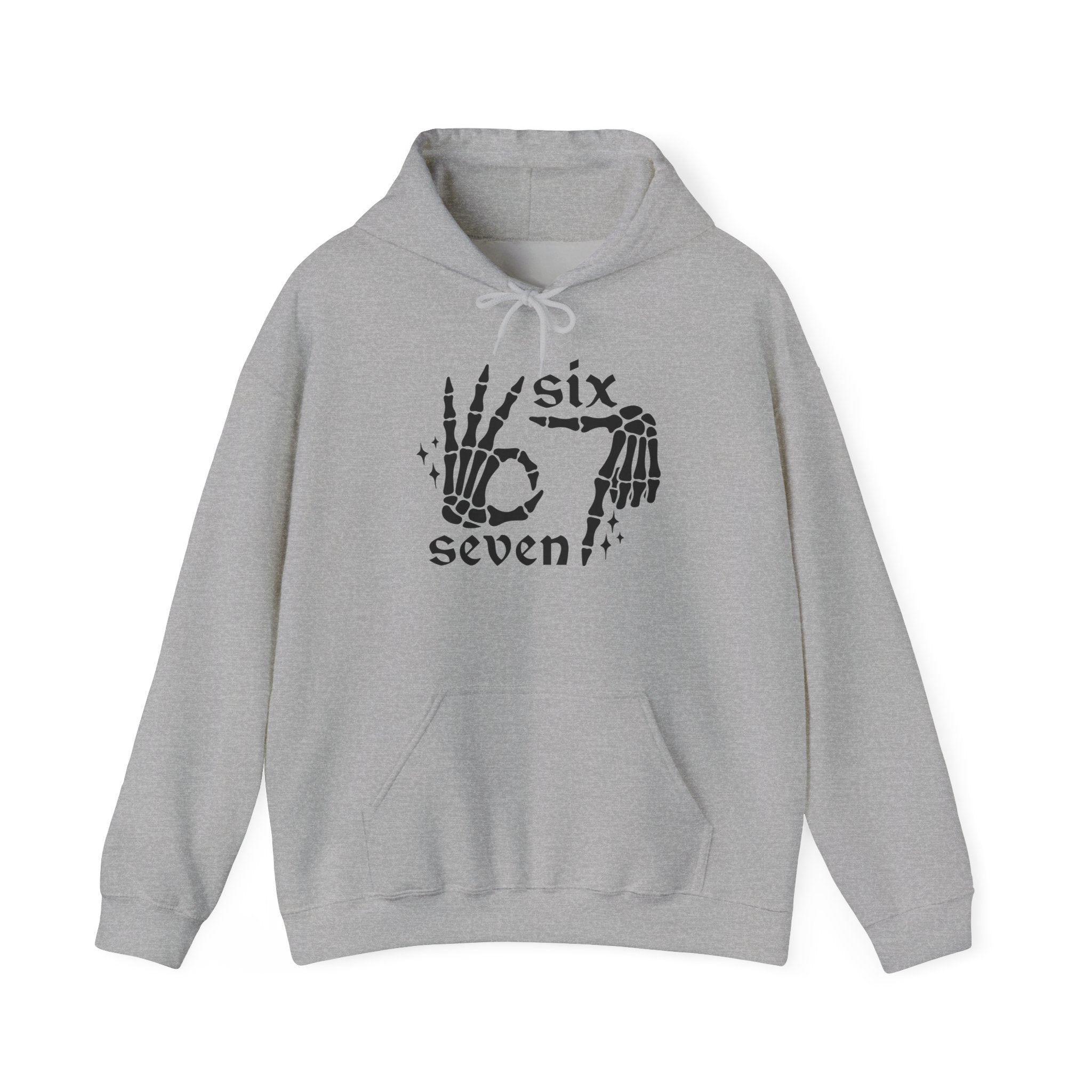 Six Seven Skeleton Hand Hoodie — Gothic Number Graphic Pullover