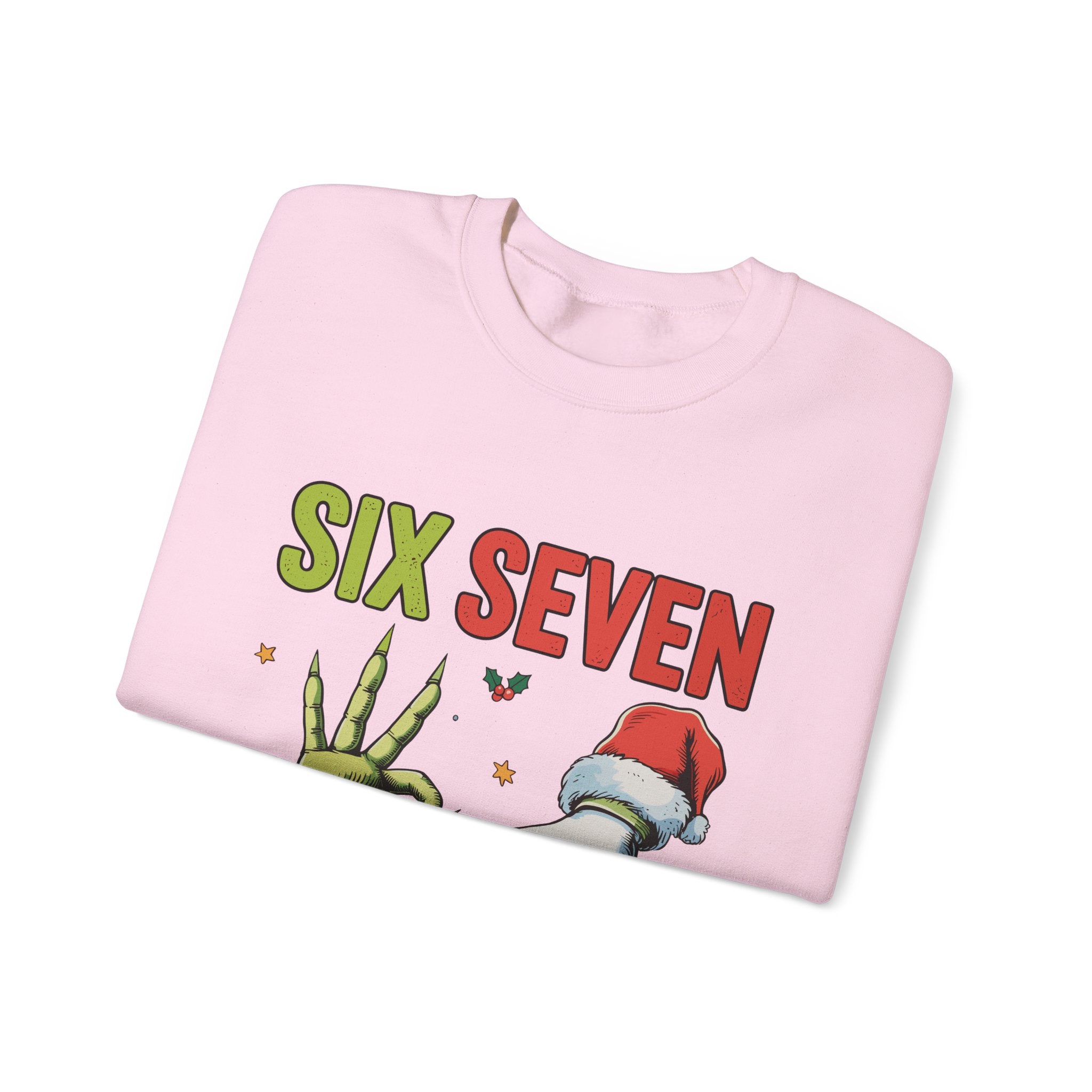 Crewneck Sweatshirt — Festive 'Six Seven' Grinch & Santa Holiday Graphic