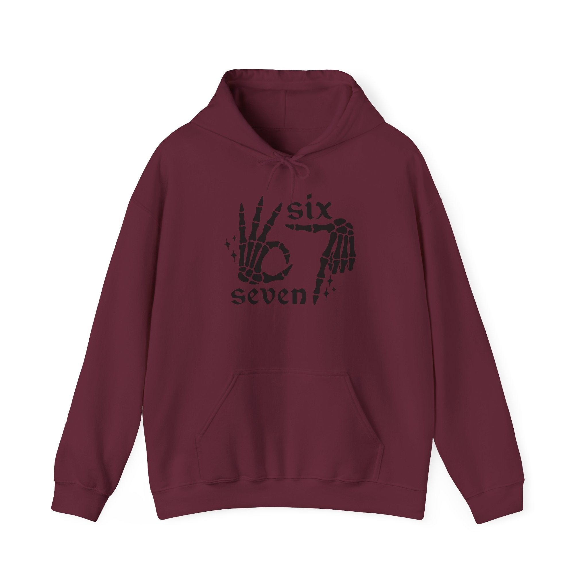 Six Seven Skeleton Hand Hoodie — Gothic Number Graphic Pullover
