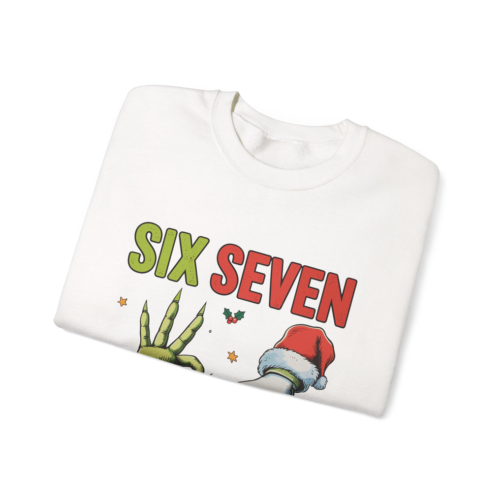 Crewneck Sweatshirt — Festive 'Six Seven' Grinch & Santa Holiday Graphic