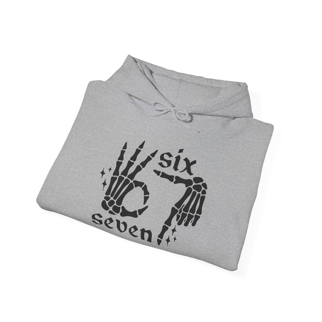 Six Seven Skeleton Hand Hoodie — Gothic Number Graphic Pullover
