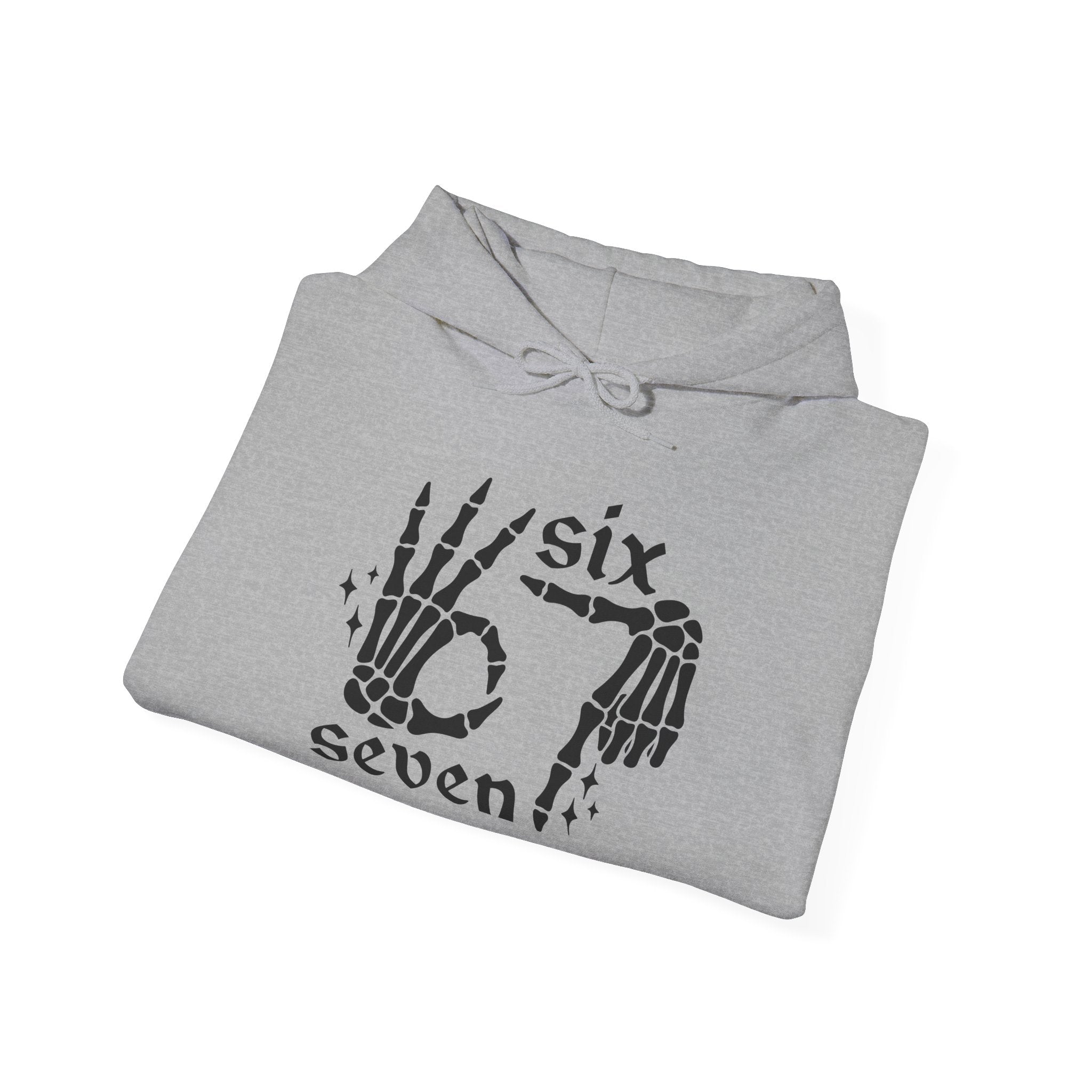 Six Seven Skeleton Hand Hoodie — Gothic Number Graphic Pullover