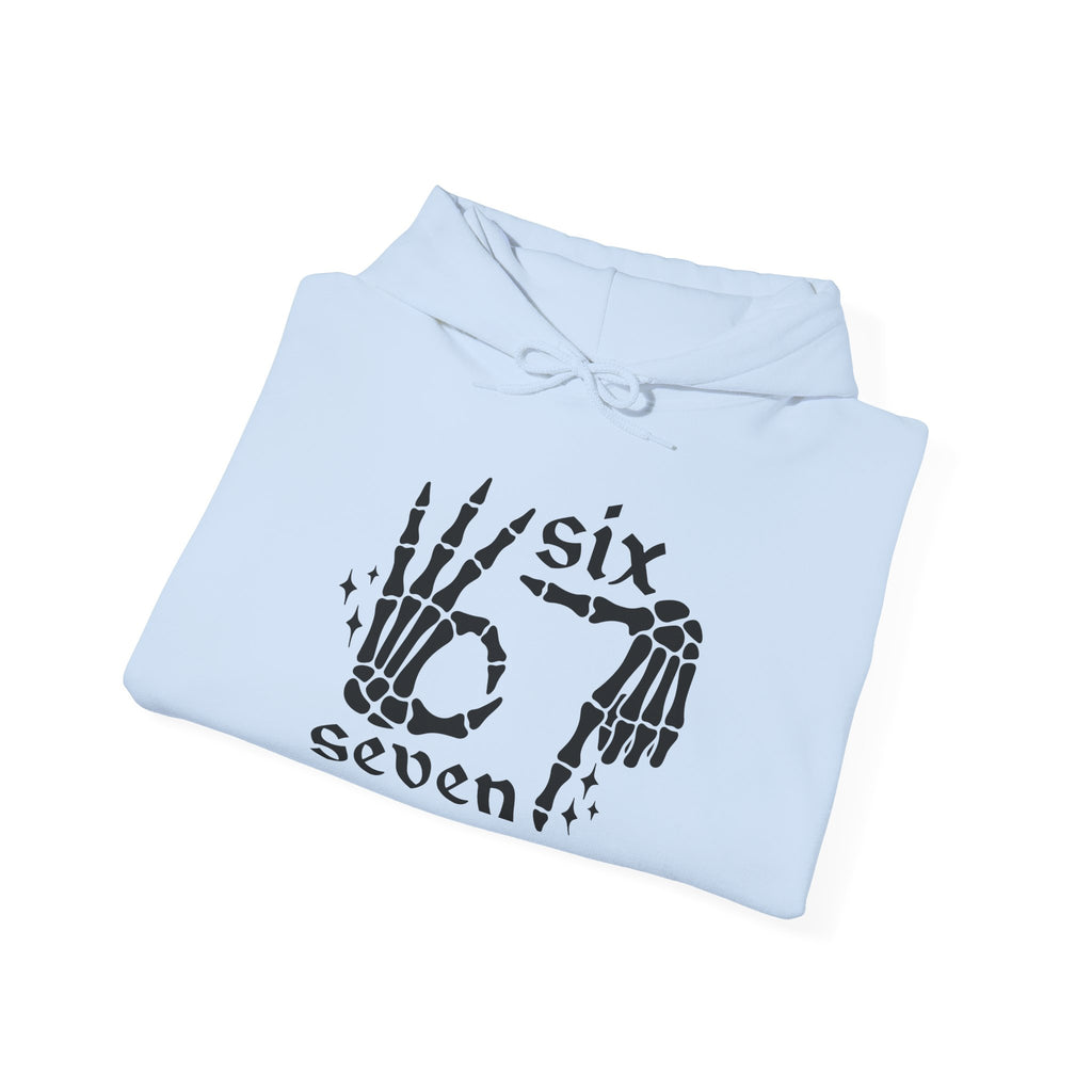 Six Seven Skeleton Hand Hoodie — Gothic Number Graphic Pullover
