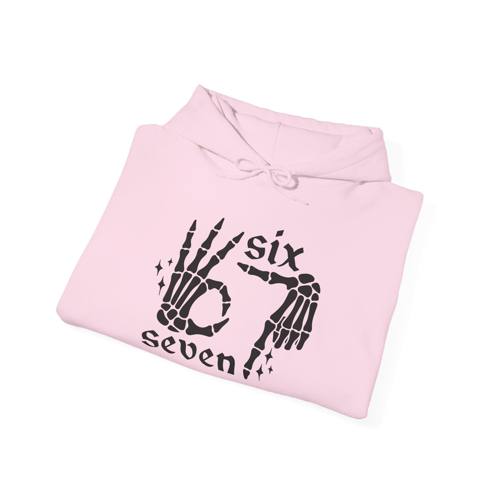 Six Seven Skeleton Hand Hoodie — Gothic Number Graphic Pullover
