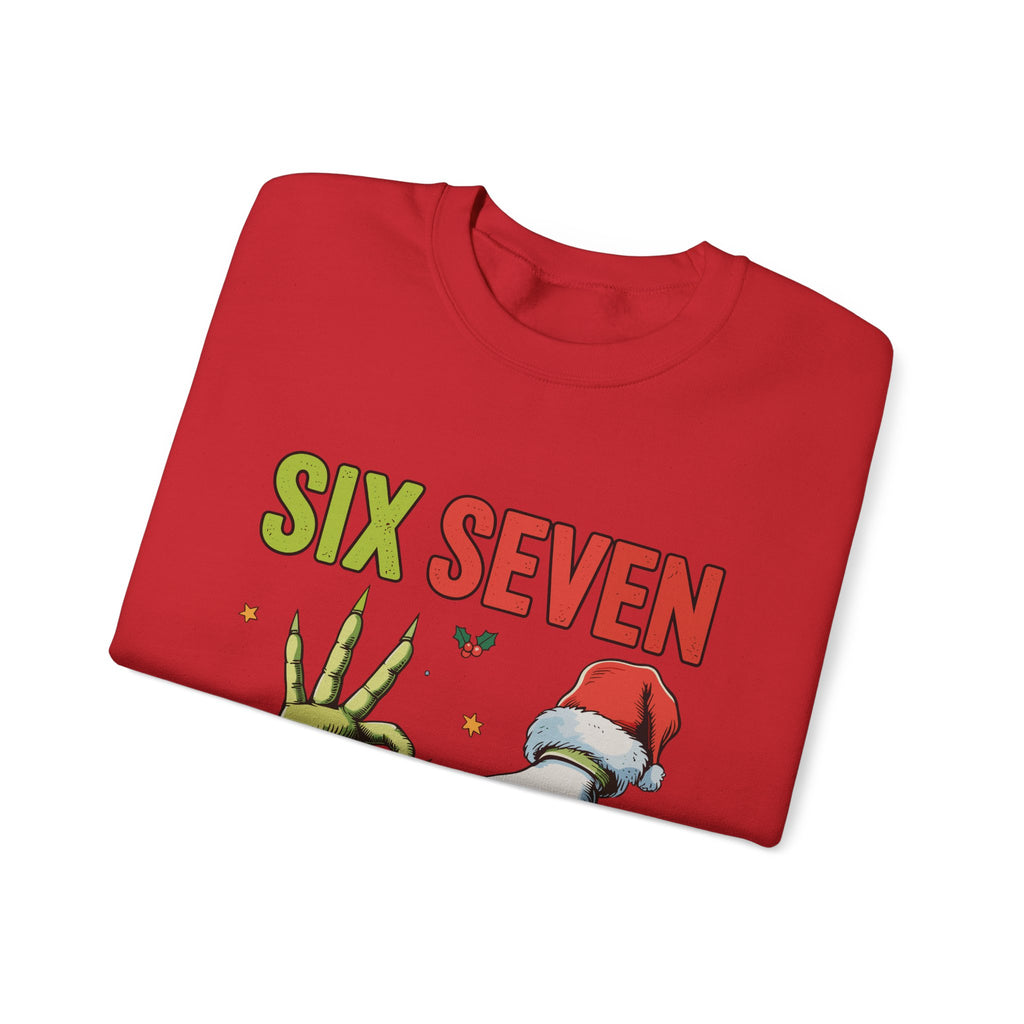 Crewneck Sweatshirt — Festive 'Six Seven' Grinch & Santa Holiday Graphic