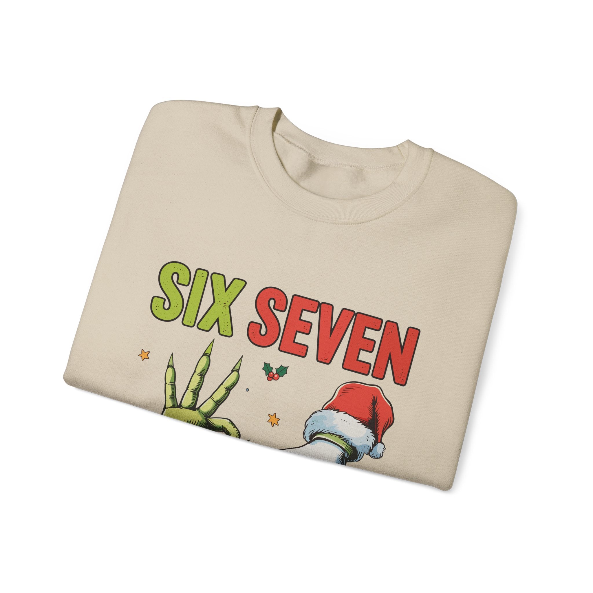 Crewneck Sweatshirt — Festive 'Six Seven' Grinch & Santa Holiday Graphic