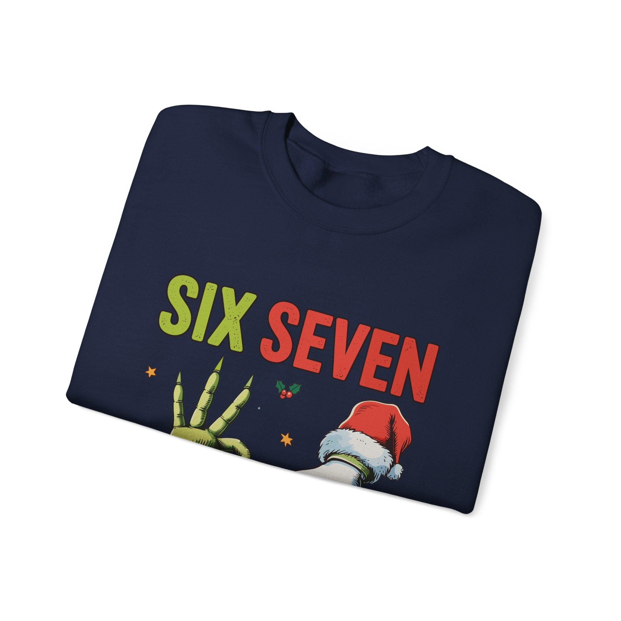Crewneck Sweatshirt — Festive 'Six Seven' Grinch & Santa Holiday Graphic