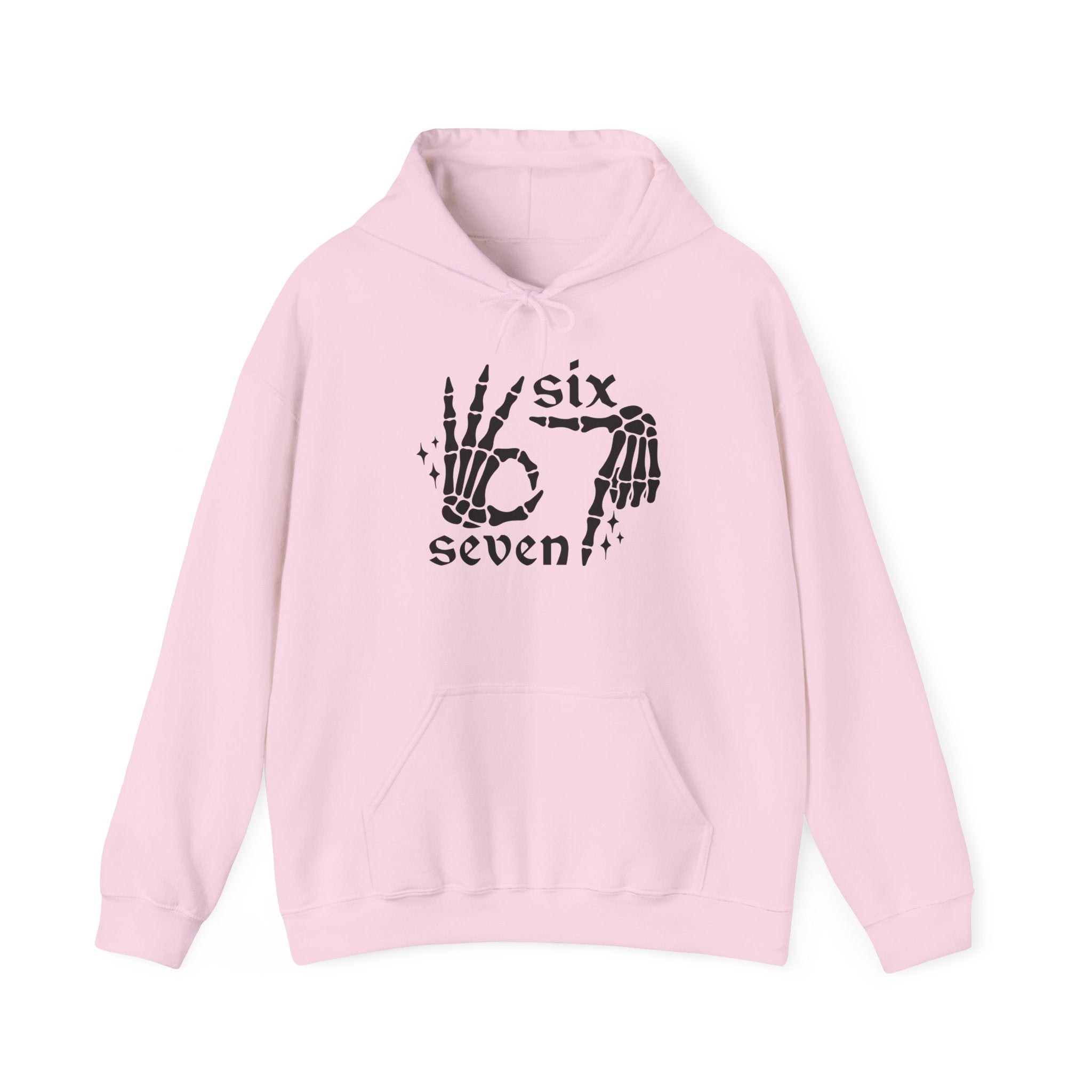 Six Seven Skeleton Hand Hoodie — Gothic Number Graphic Pullover