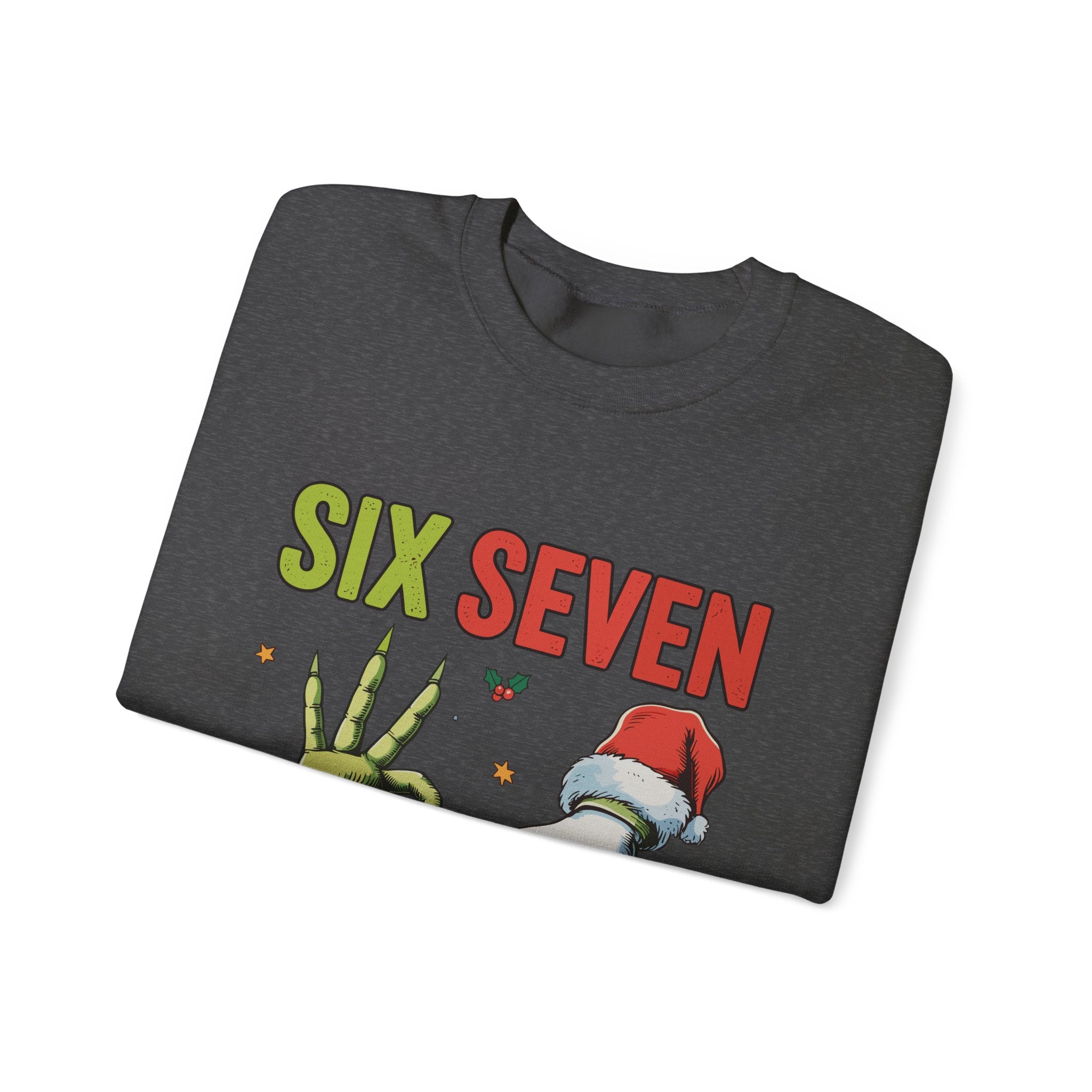 Crewneck Sweatshirt — Festive 'Six Seven' Grinch & Santa Holiday Graphic