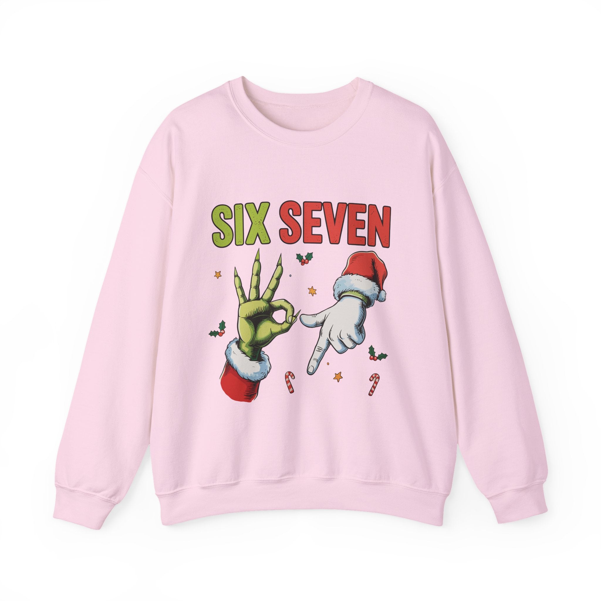 Crewneck Sweatshirt — Festive 'Six Seven' Grinch & Santa Holiday Graphic