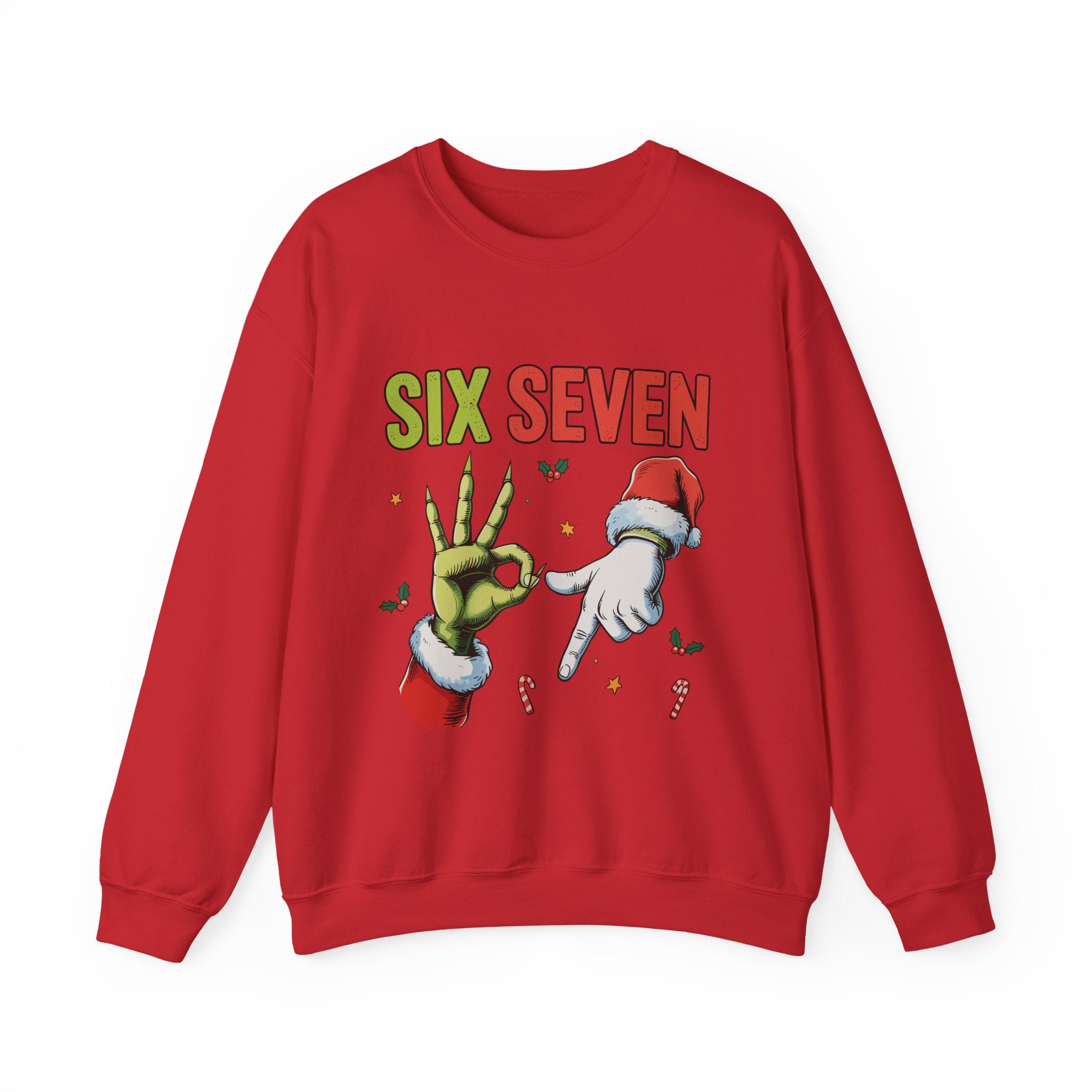 Crewneck Sweatshirt — Festive 'Six Seven' Grinch & Santa Holiday Graphic