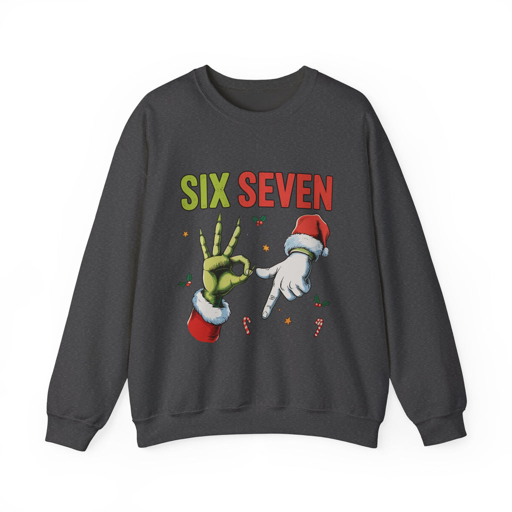 Crewneck Sweatshirt — Festive 'Six Seven' Grinch & Santa Holiday Graphic