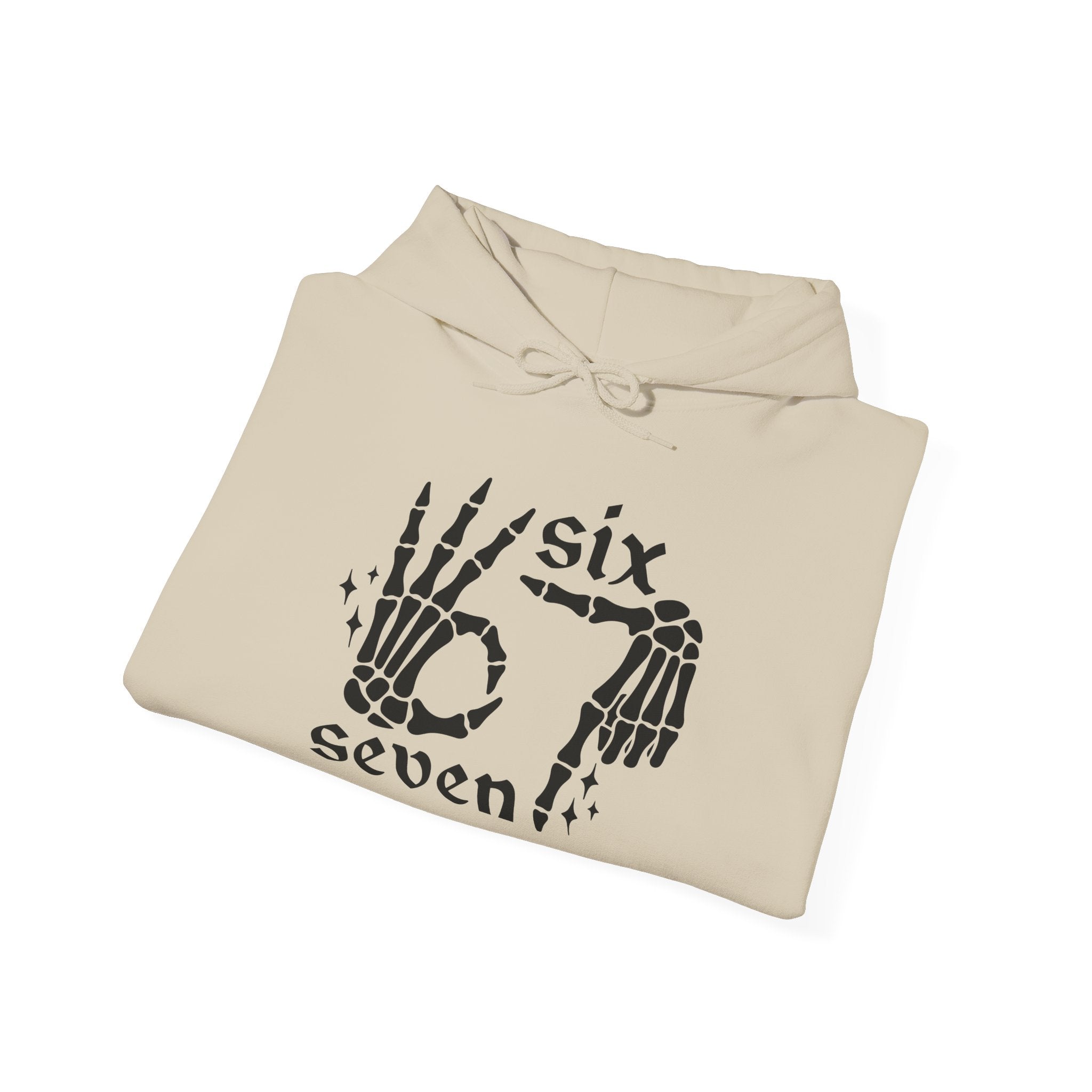 Six Seven Skeleton Hand Hoodie — Gothic Number Graphic Pullover