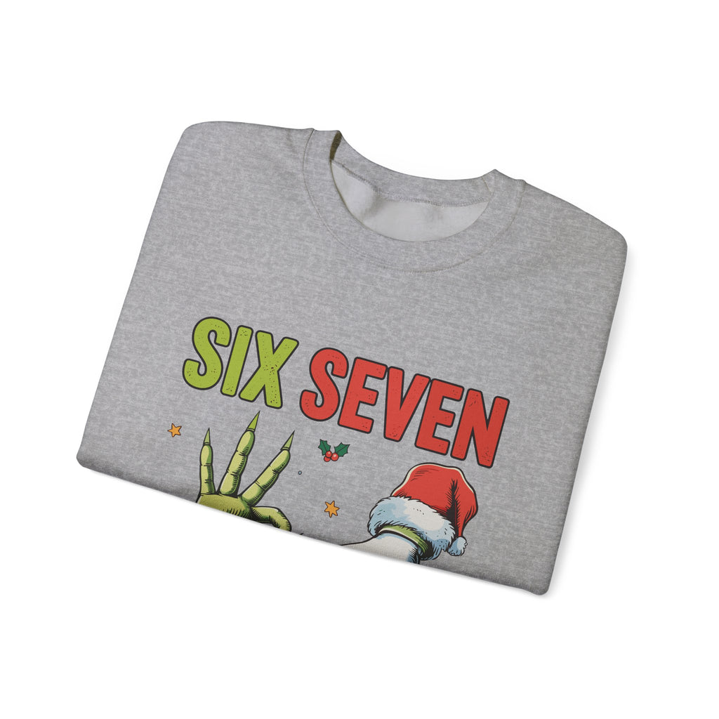 Crewneck Sweatshirt — Festive 'Six Seven' Grinch & Santa Holiday Graphic