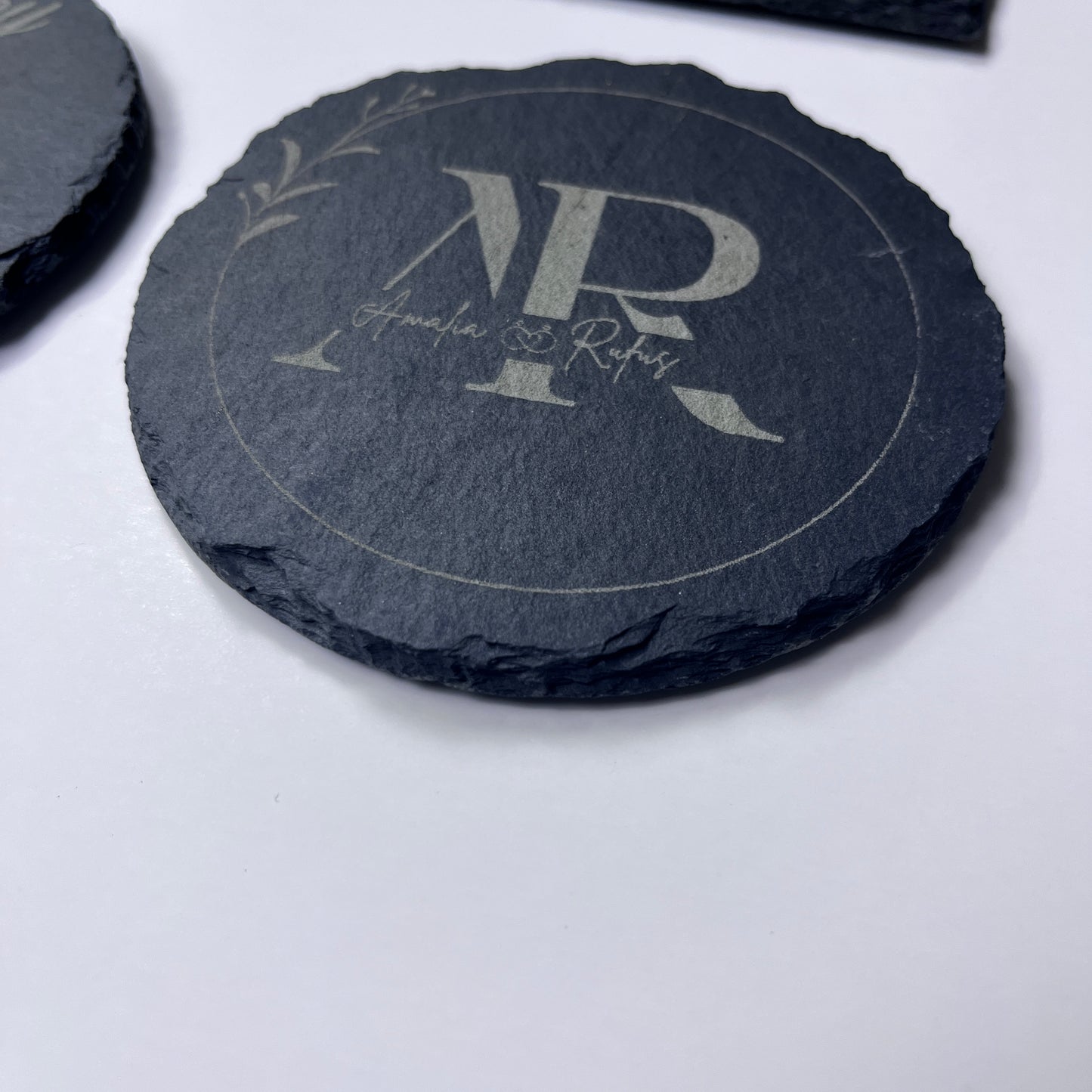 4 Personalized Slate Coasters | Laser Engraved Stone | Custom Drink Coasters | Made to Order | Housewarming Wedding Gift | Square | Circle