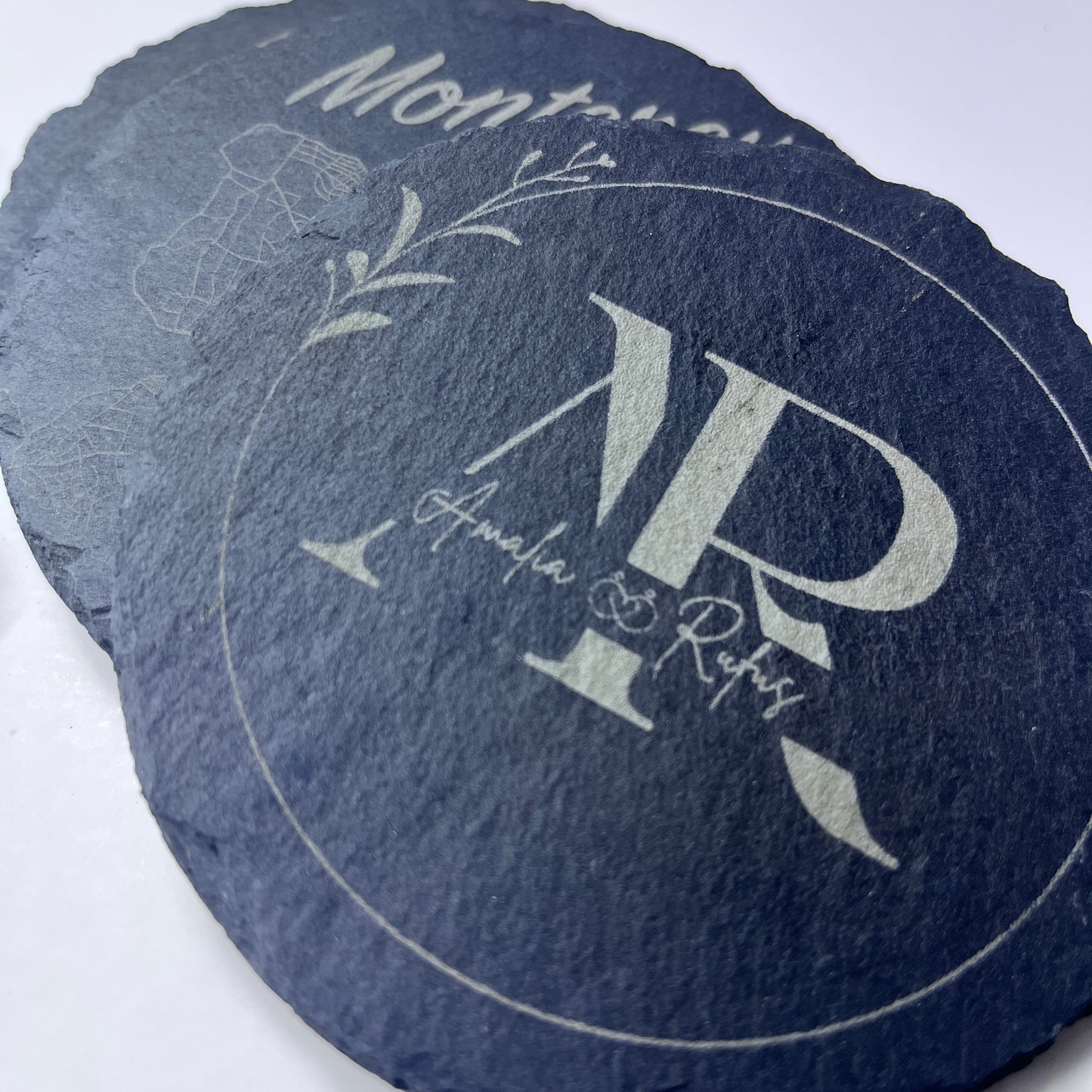 4 Personalized Slate Coasters | Laser Engraved Stone | Custom Drink Coasters | Made to Order | Housewarming Wedding Gift | Square | Circle